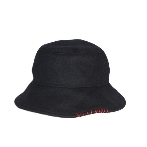 【WIDE BRIM BUCKET HAT/MELTON STICH】ウール　毛　バケットハット　帽子　ハンドステッチ　手縫い　つば広