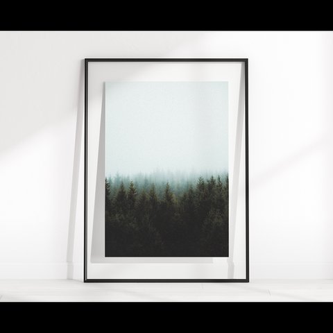 【0424】アートポスター　Foggy Forest Print, Nature Landscape Photography.　森林　海外インテリア　北欧　風景　ランドスケイプポスター