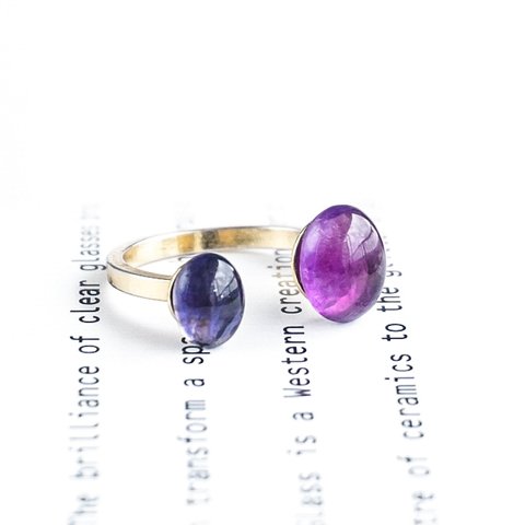 紫陽花 2月 3月誕生石 宝石質AAA アイオライト アメジスト フリーサイズ 天然石 リング 指輪 青 紫 母の日