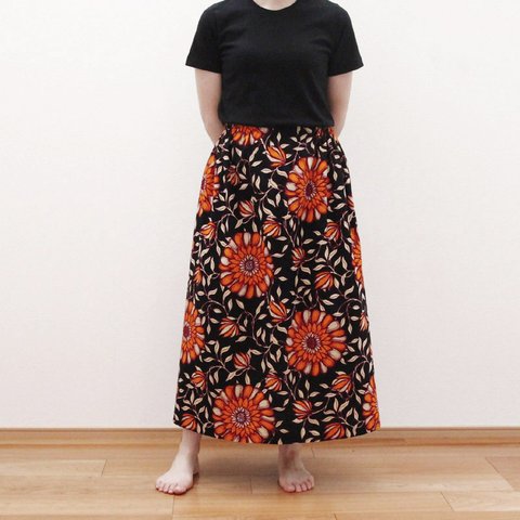 【受注制作】アフリカ布のギャザースカート （ ひまわり ） アフリカンプリント アフリカンファブリック
