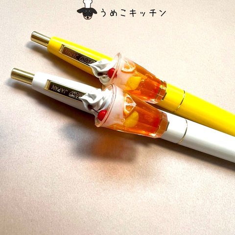  【クリームソーダ】ボールペン　オレンジ　フルーツカクテル　ミニチュアフード  ミニチュア