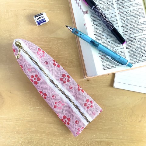 【梅花】畳縁　テトラ型　ペンケース　和風　桃色　ピンク　春