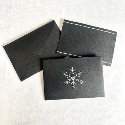 刺繍 ミニ封筒・メッセージカード 雪の結晶 ホワイト