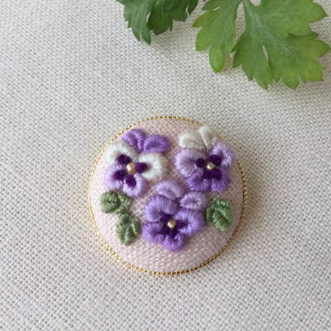 刺繍ブローチ2.5 パンジーラベンダー