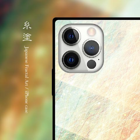 糸塗 - 和風 四角型 強化ガラス iPhoneケース【iPhone15/15Pro/15ProMax/15Plusも対応可能】