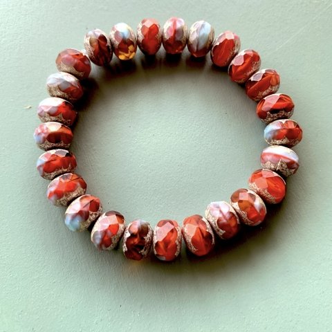 【1連25コセット】JIRI＊IVANA#czech beads #チェコビーズ　rondel9✖️6㍉　red combination/classic silver