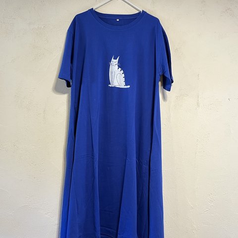 ネコさん　レディースTシャツワンピース　綿100％【S～4L】