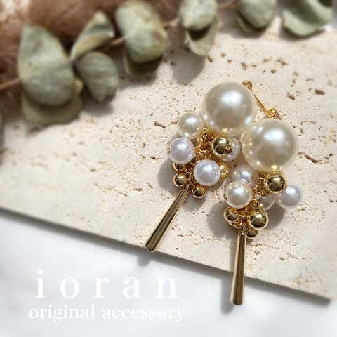 ♡100‼︎大ぶりパール✳︎じゃらじゃら✳︎ハンドメイドピアス イヤリング