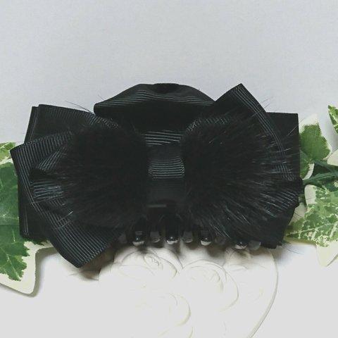 【送料込み】torte❇ fur ribbon ( black )バンスクリップ