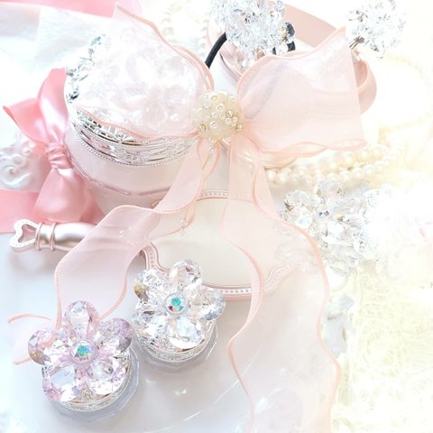 ピンク♡*本物のお花✕Swarovski✕ribbon ヘアアクセサリー♡