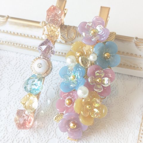 【送料無料】2本セット　花束シリーズ　ヘアクリップ　春色