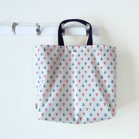 2重撥水トートBag   イカリ柄　ホワイト