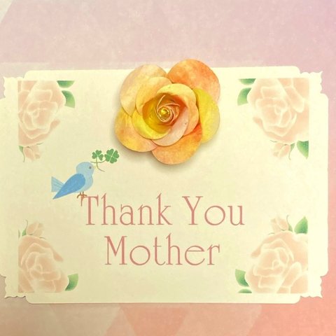 母の日に♡グラデーション千代紙の薔薇 ピンク スワロフスキー 水玉模様の小さなカード付