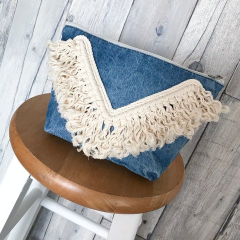 V Fringe Multi Denim Pouch