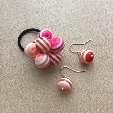 お菓子なヘアゴムと耳飾り  ピンク系