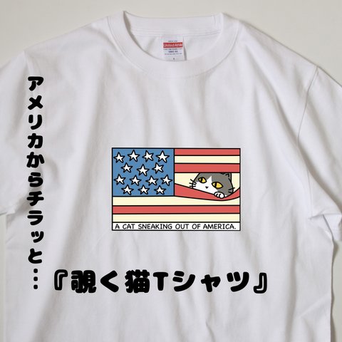 ネコ / Ｔシャツ / アメリカ国旗からチラッとのぞくネコのTシャツ