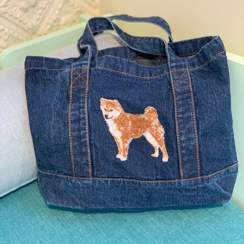 デニムトートバッグ 刺繍 柴犬