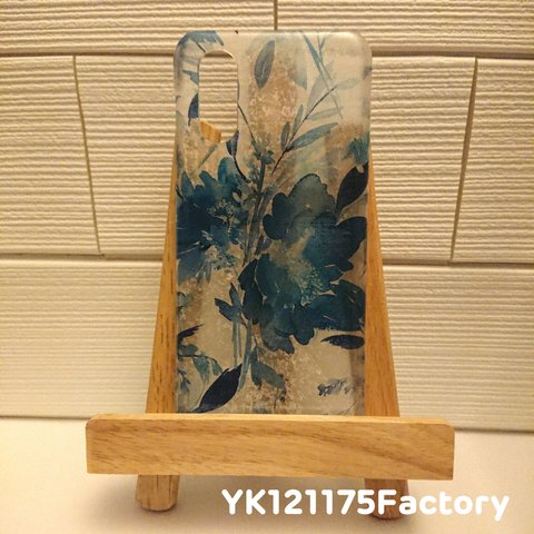 order③/6／水彩画タッチ3「ヴィンテージcol.」お花のスマホケース(ビリジアンブルーVer.)