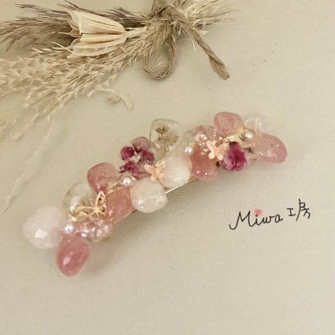 ピンクのお花のバレッタ　No.85