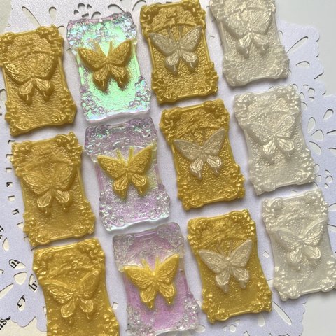 3D🦋 butterflyスタンプシール　yellow  4枚セット　シーリングスタンプ