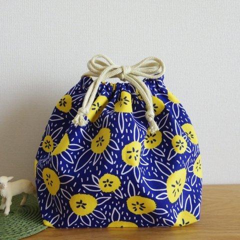 [在庫限定sale] お弁当袋 (巾着) ☆ 黄色のお花 × ブルー