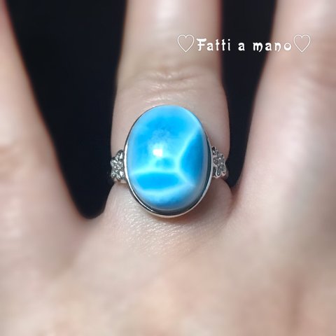 sold♡海のお守り♡綺麗な波模様　ハイクォリティ 亀の甲羅模様 ラリマーリング Silver925 夏 海 空色 癒し