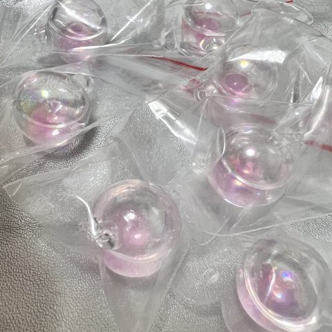 8個セット　ガラスドーム　ガラスチャーム　水入りガラス　ピンク　オーロラ