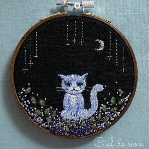 ❥❥❥刺繍枠フレーム【夜猫物語*:ஐ ஐブルー】❥❥❥