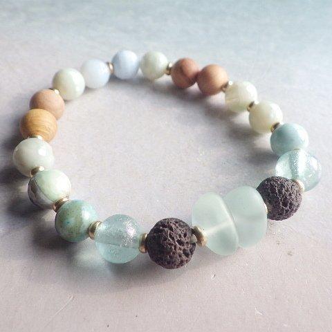 Seaglass&Cypress＆ Aroma bracelet☆ヒノキ☆アロマディフューザーブレスレット