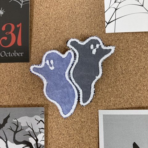 光る👻刺繍レースブローチ　お化けみんなに挨拶