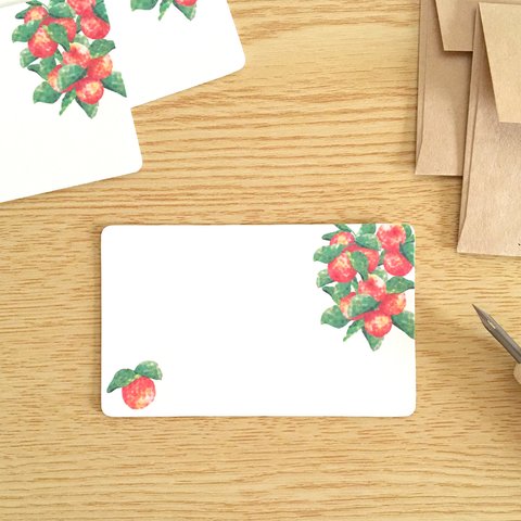 ヒメリンゴのメッセージカード 10枚入 名刺サイズのミニカード 封筒 果物 林檎 秋 レトロ