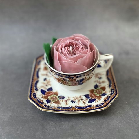 受注制作 【secret garden - rose】バラのキャンドルとヴィンテージカップ