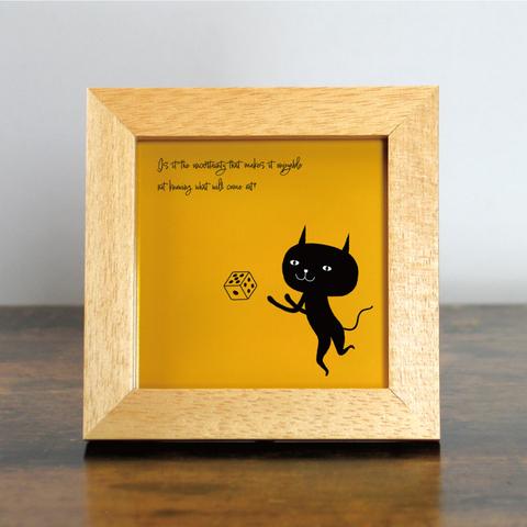 【額付き】 北欧　ネコ　猫　絵　絵画　アート　ポスター　黒猫　イラスト　グッズ　猫モチーフ　雑貨　「ねこのひげ　0085」