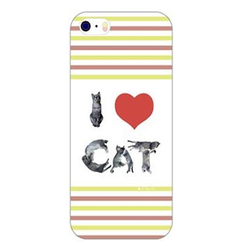 猫 スマホカバー ねこフォント【I LOVE CAT】ライトグリーン