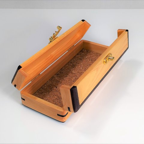 檜と紫檀の両開き筆箱　#1792