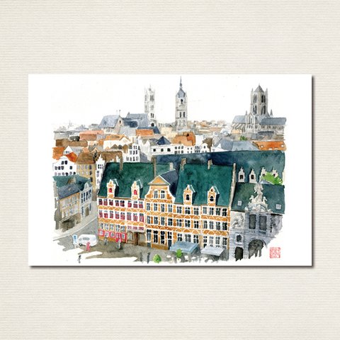 水彩画ポストカード5枚セット〈ベルギー＆オランダの風景〉