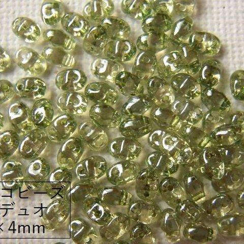 【チェコビーズ/ミニデュオ】クリスタルグリーンラスター(4×2mm/二つ穴)/5g