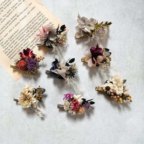 ドライフラワーと紫陽花のヘアクリップ