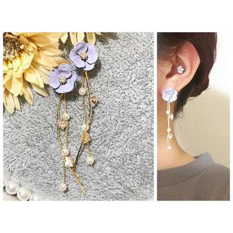 金アレ対応♡シルバー925ポスト アネモネ&チェーンピアス フラワー パール