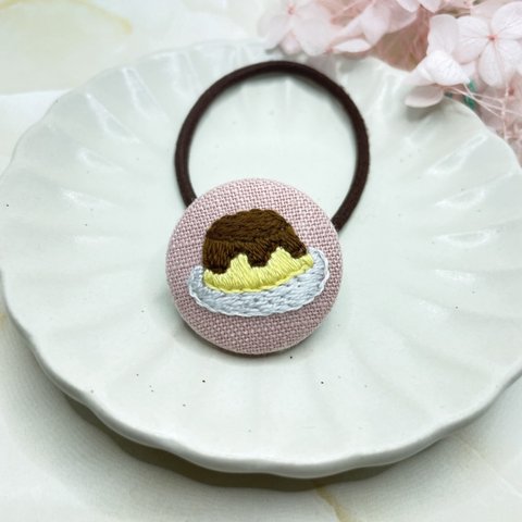 ヘアゴム刺繍　プリン