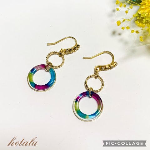 ❇️アクリル&メタルリング・カジュアルピアス (金具変更可能）