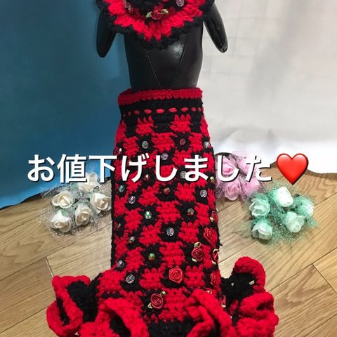 犬♡猫 ペット服 手編みニットワンピース