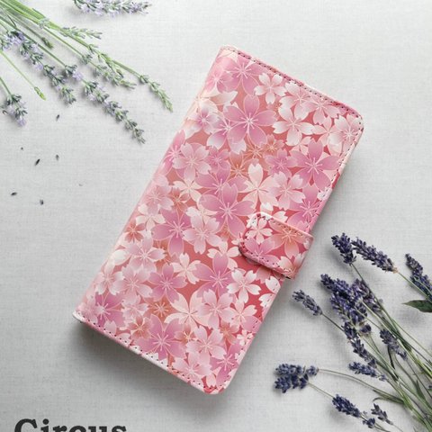 桜柄 スマホケース XPERIA AQUOS Galaxy iPhone シリーズ 手帳型ケース カメラ穴対応 花柄 glife-166