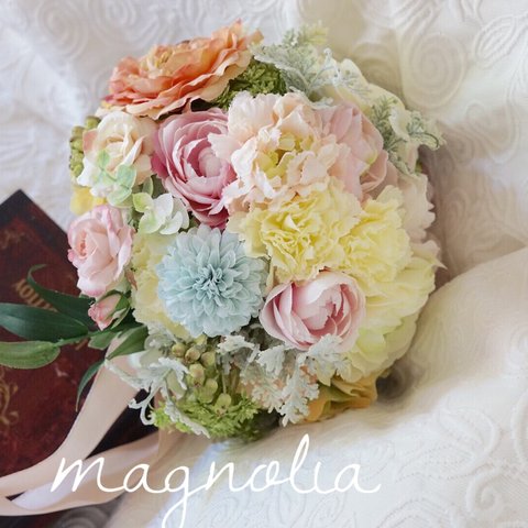   Rustic wedding bouquet＊クリームとオレンジピンクのナチュラルなクラッチブーケ