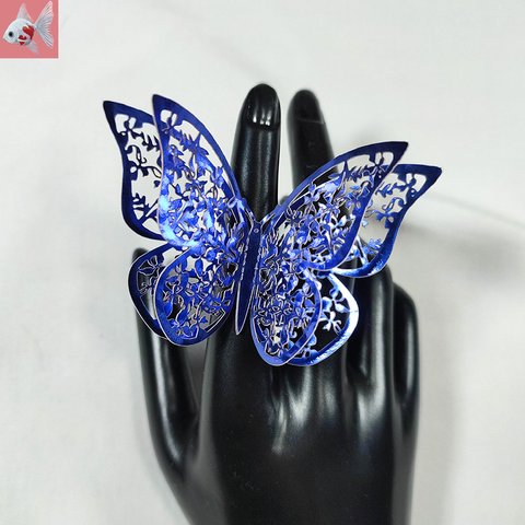 ◆切り絵蝶のリング①　ブルー
