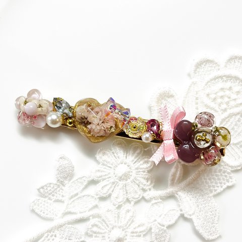 新作♡大人気シリーズ ハンドメイド レジン ヘアクリップ 花 リボン ピンク