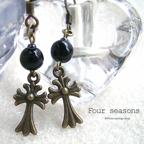 3ペア購入で1ペアおまけ＊450円ピアスAntique Cross2 (Black)/251_2