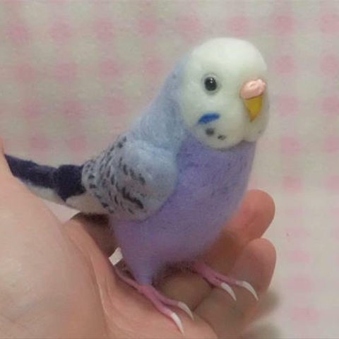 リアルサイズ♪セキセイインコ パステルバイオレットオパ－リン budgie 虎皮鸚鵡 羊毛フィギュア 羊毛フェルト 鳥のオブジェ リアルバード 受注制作