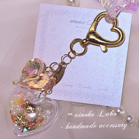 ♡ colorful heart bear girly keychain ♡