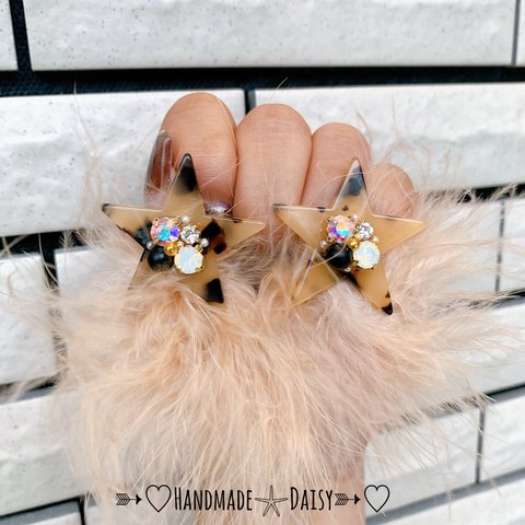 2way!!Big star✩ビジュー ファーピアス